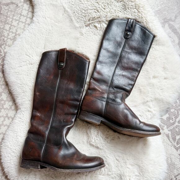 Frye Melissa Button Riding Boots Dark Brown Size 6B Equestrian Western - Picture 1 of 7